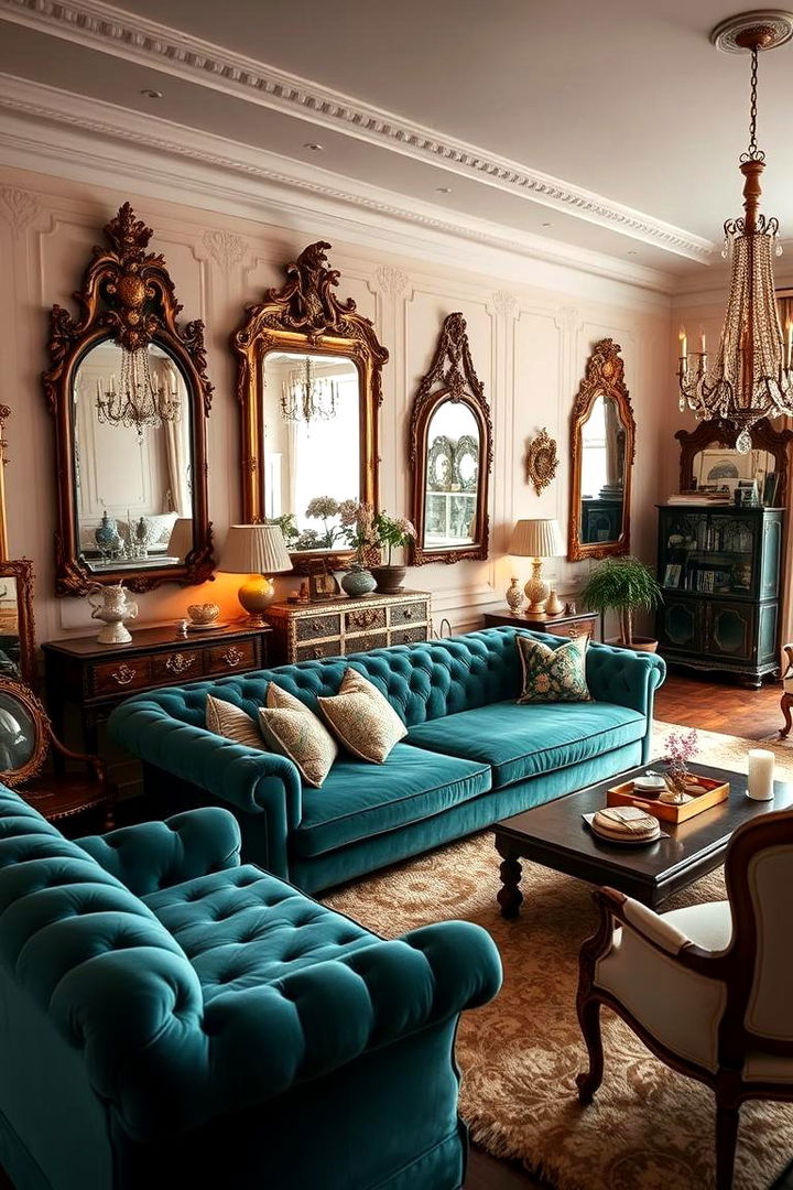 Vintage Glamour Touch - 22 Teal Couch Living Room Ideas