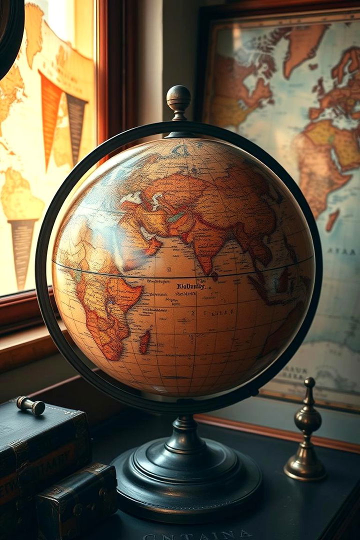 Vintage Globe and Map Display - 22 Steampunk Living Room Ideas