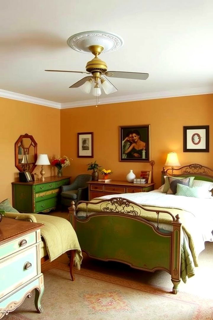 Vintage Green Accents - 22 Green and Beige Bedroom Ideas