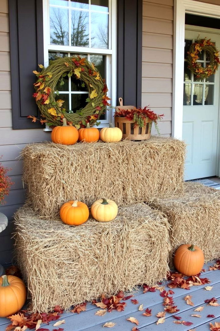 Vintage Hay Bales Display - 22 Fall Porch Decor Ideas