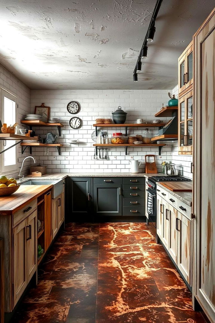 Vintage Industrial Fusion - 22 Linoleum Kitchen Flooring Ideas