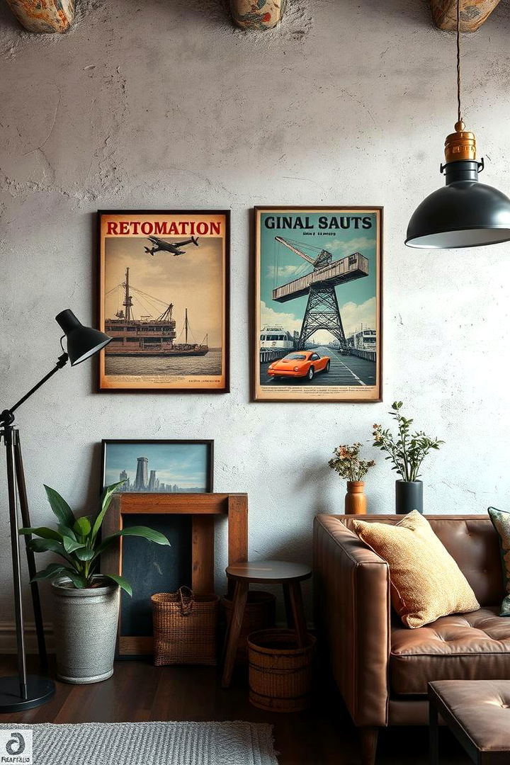 Vintage Industrial Poster Art - 22 Industrial Bedroom Ideas