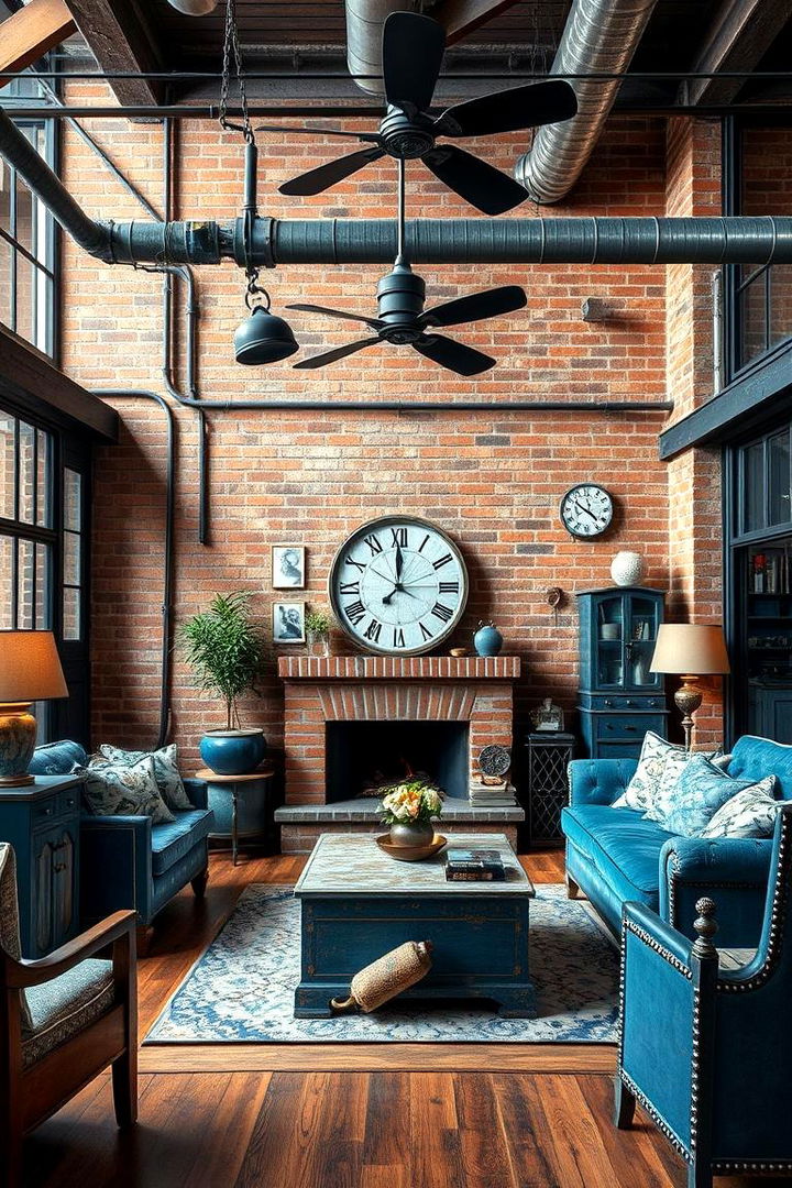 Vintage Industrial Touch - 22 Blue and Grey Living Room Ideas