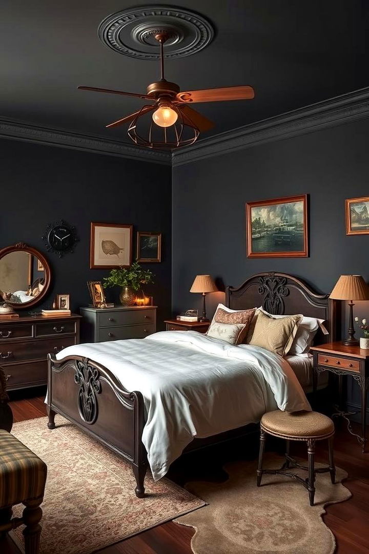 Vintage Inspired Ambiance - 22 Dark Grey Bedroom Ideas
