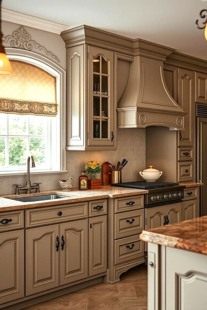 Vintage Inspired Taupe Cabinets - 22 Taupe Kitchen Cabinet Ideas