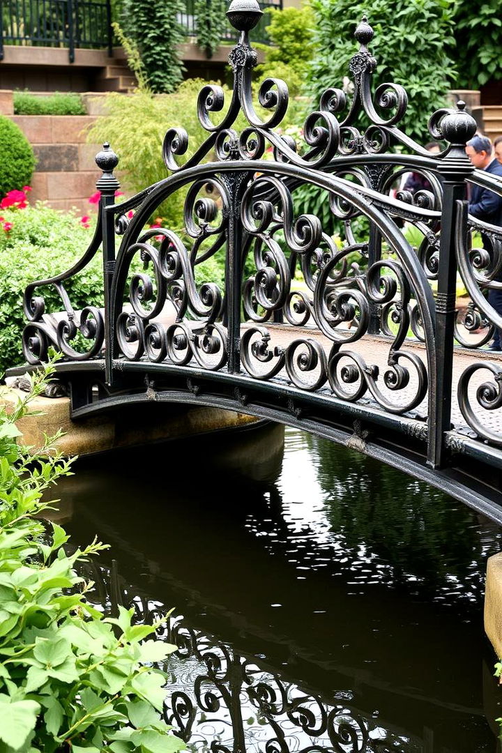 Vintage Iron Bridge over a Water Garden - 22 Garden Bridge Ideas