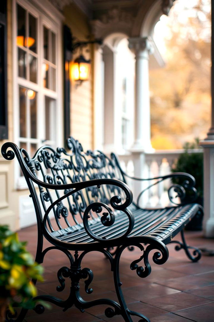 Vintage Iron Elegance Bench - 22 Front Porch Bench Ideas