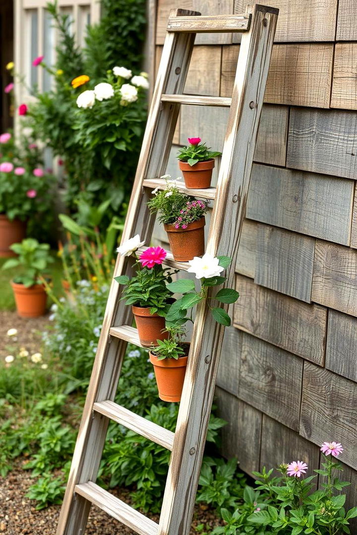 Vintage Ladder Plant Display - 22 Outdoor Plant Stand Ideas