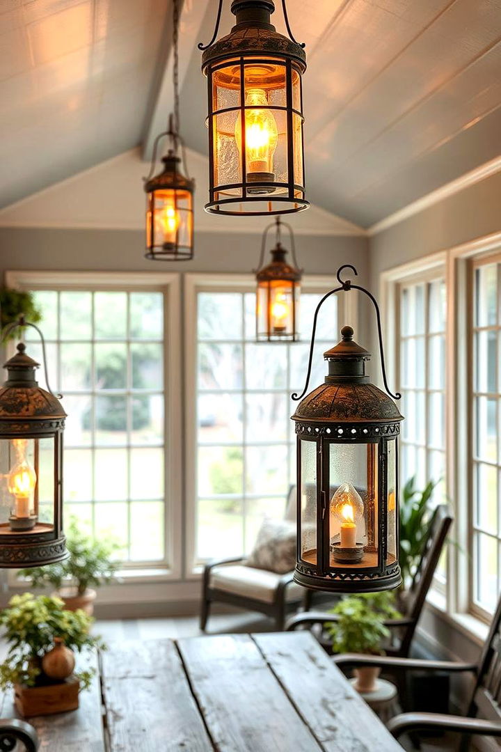 Vintage Lantern Lighting - 22 Rustic Sunroom Ideas