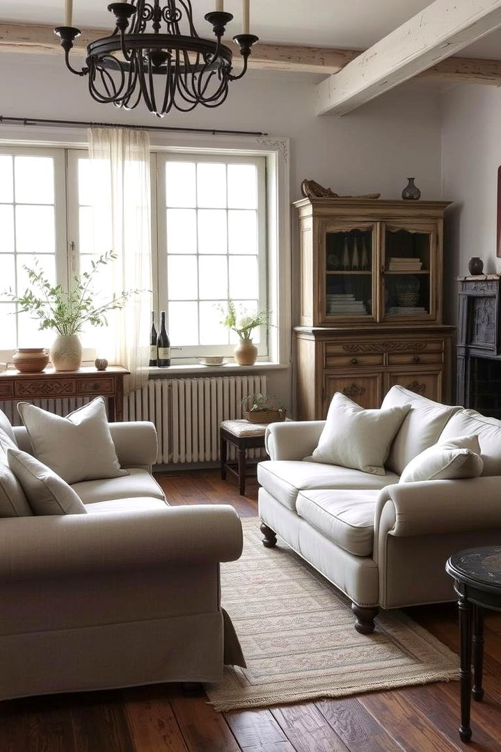 Vintage Linen Upholstery - 22 French Country Living Room Ideas