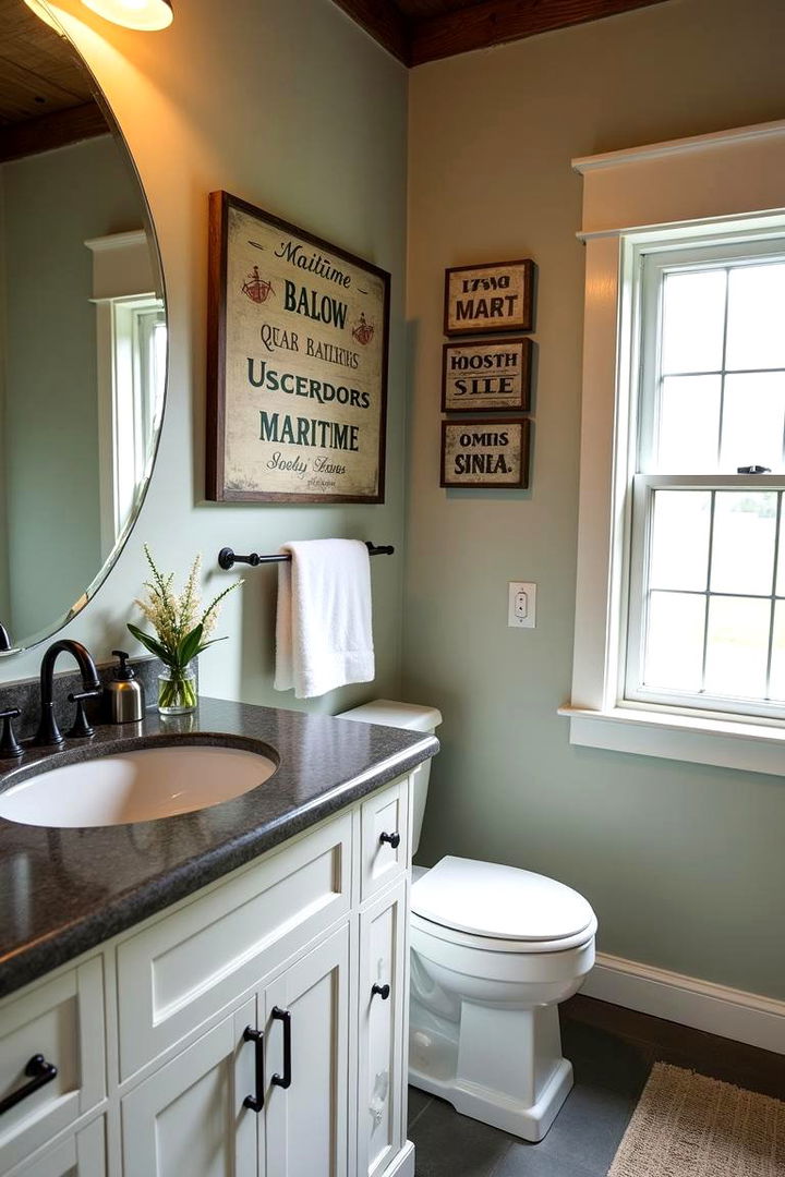 Vintage Nautical Signage - 22 Nautical Bathroom Ideas