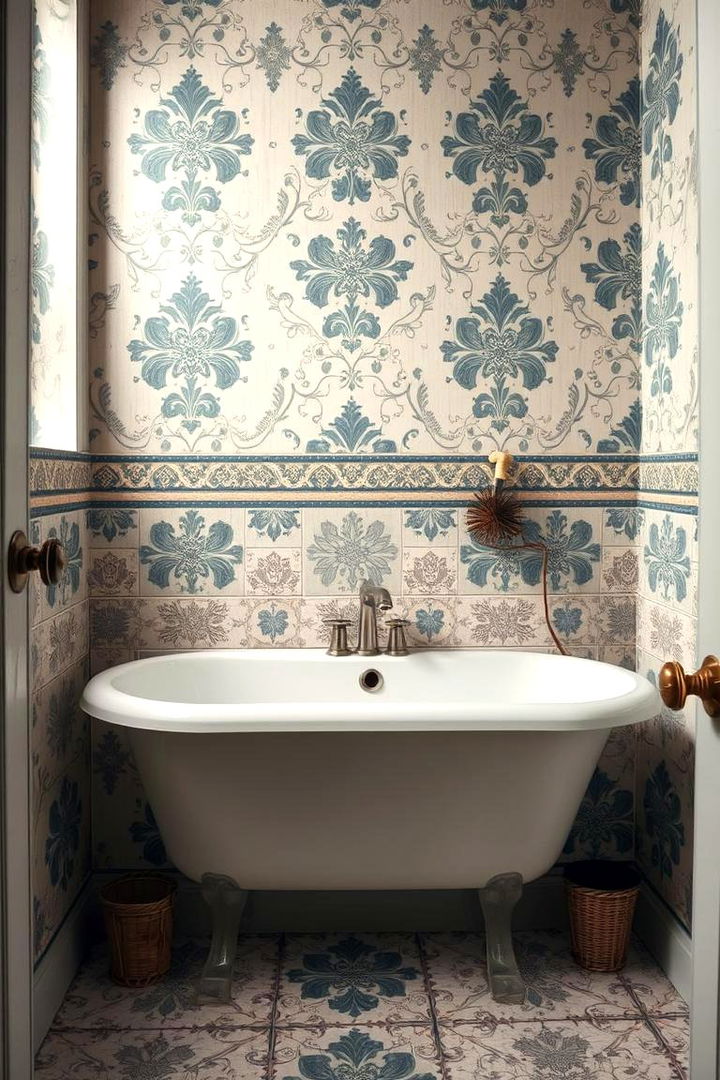 Vintage Patterned Panels for Nostalgic Charm - 22 Bathroom Wall Paneling Ideas