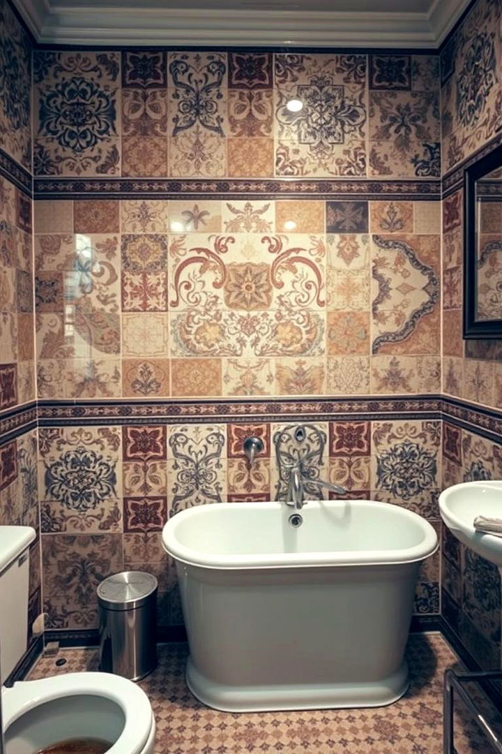 Vintage Patterned Tiles - 22 Bathroom Accent Wall Ideas