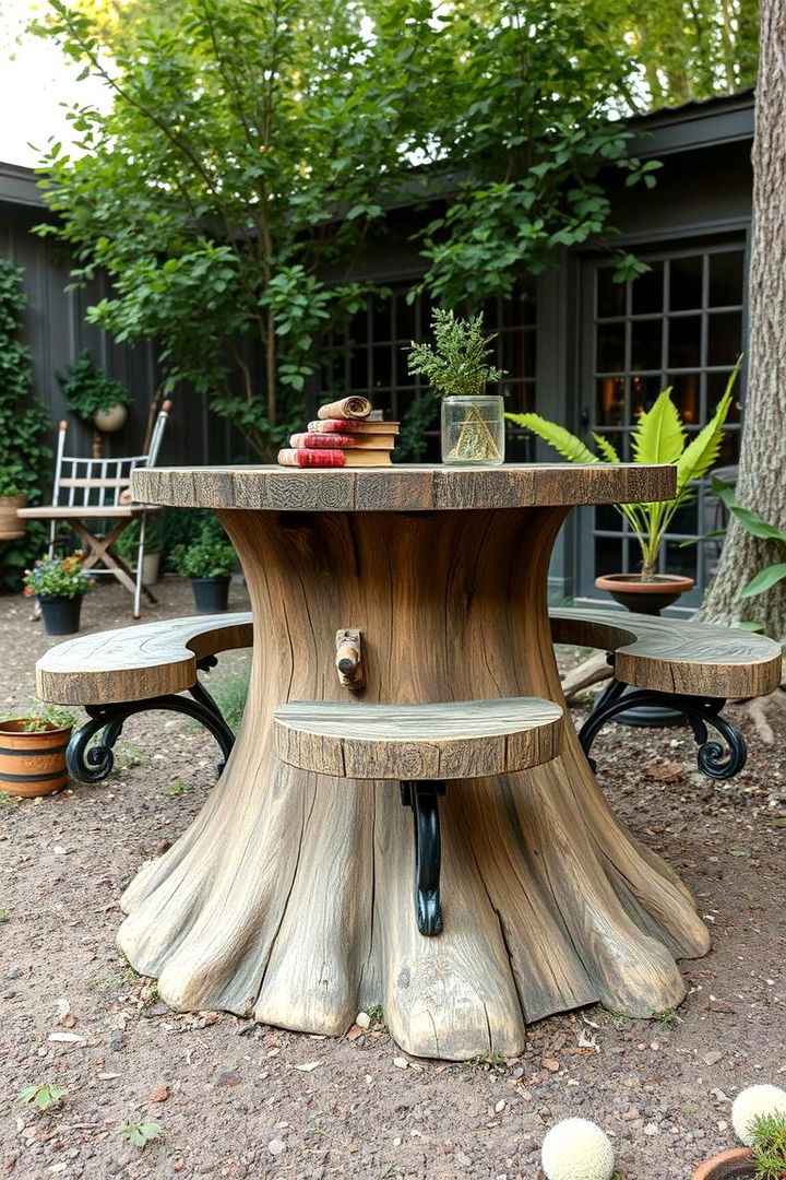 Vintage Picnic Stand - 22 Tree Stump Decorating Ideas