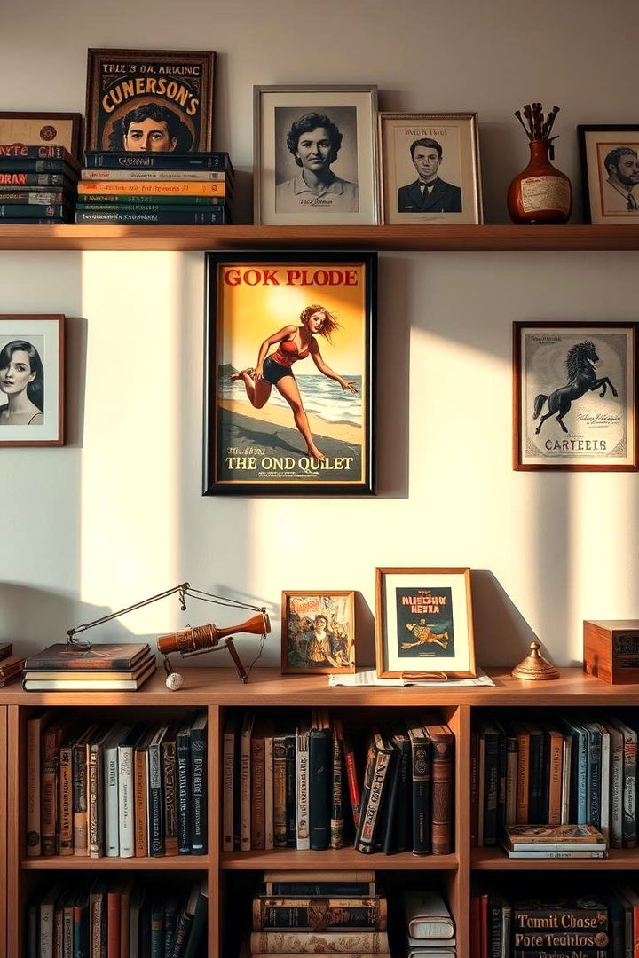Vintage Poster Accents - 22 Bookshelf Decor Ideas