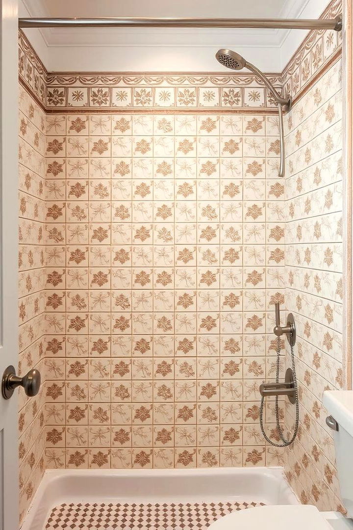 Vintage Print Tile Nostalgia - 22 Shower Wall Ideas
