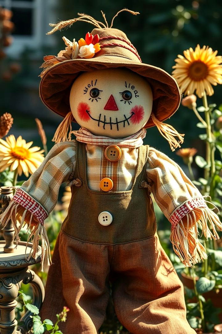 Vintage Rags and Button Scarecrow Style - 22 Garden Scarecrow Ideas