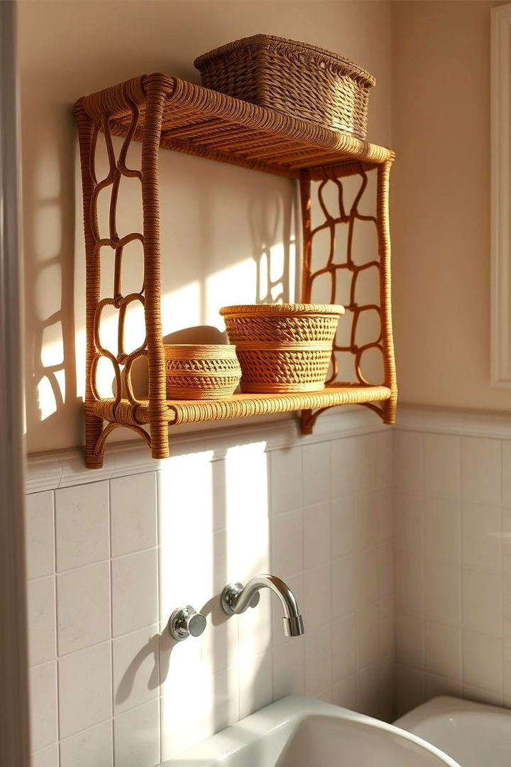 Vintage Rattan Bathroom Shelves - 22 Bathroom Shelf Ideas