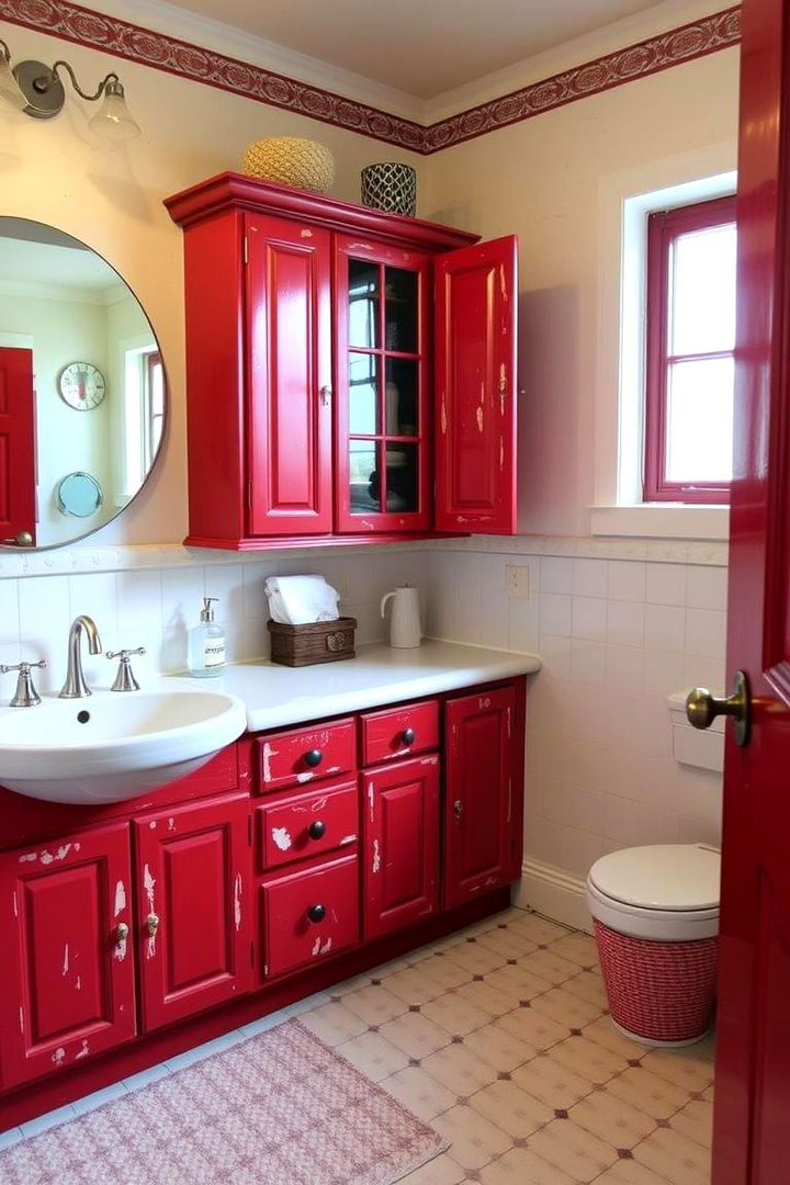 Vintage Red Cabinets with Charm - 22 Red Bathroom Ideas