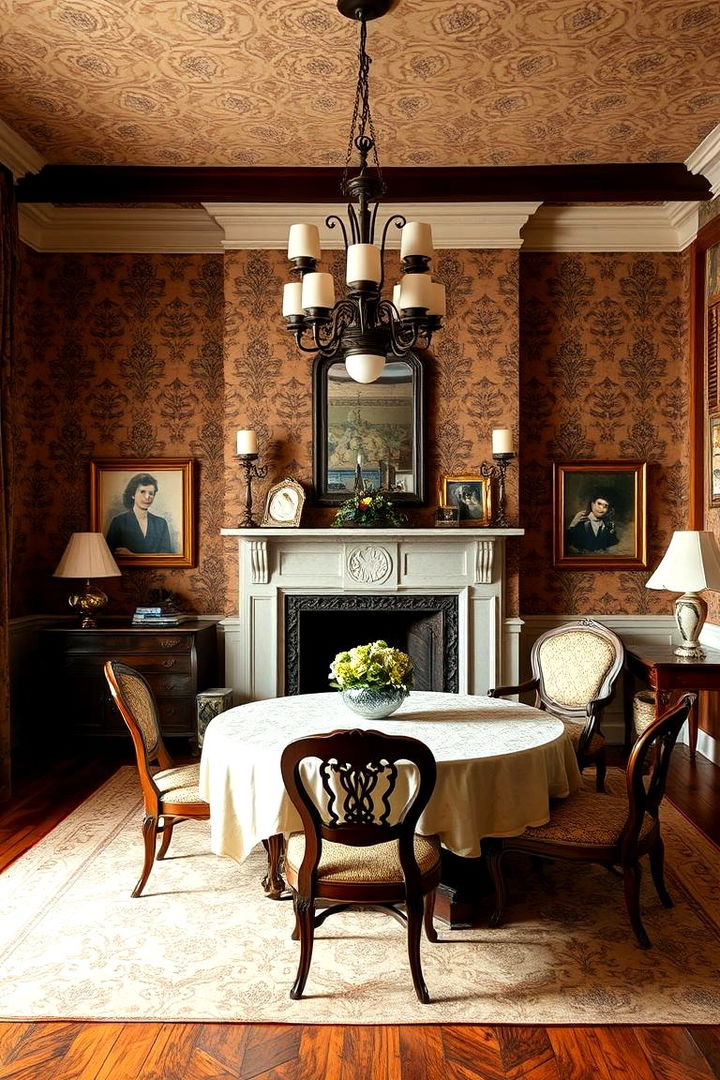 Vintage Revival Dining with Timeless Patterns - 22 Dining Room With Fireplace Ideas