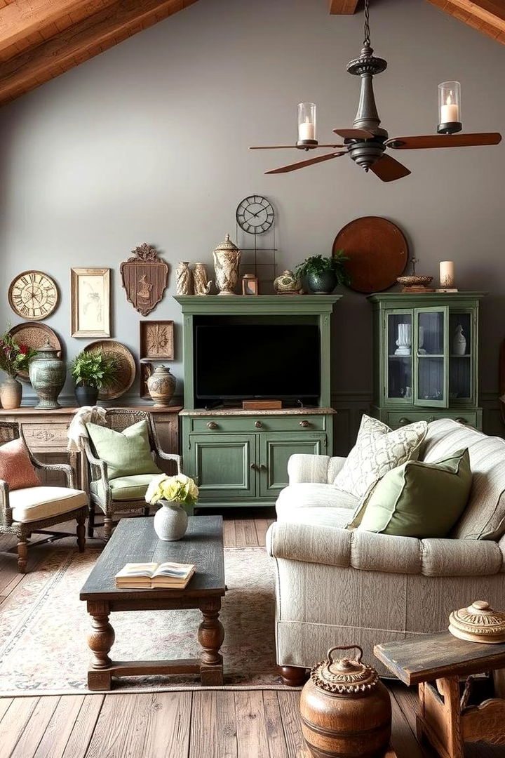 Vintage Rustic Fusion - 22 Grey and Sage Green Living Room Ideas