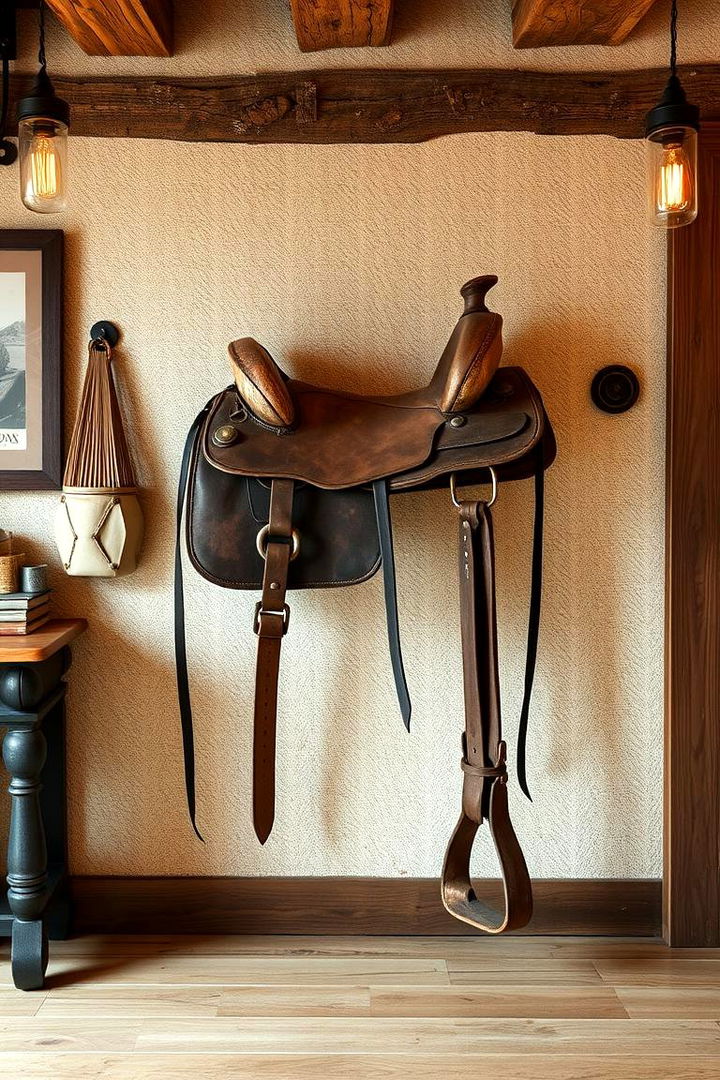 Vintage Saddle Wall Displays - 22 Cowboy Room Decor Ideas