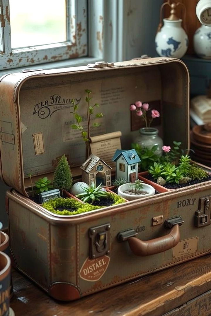 Vintage Suitcase Gardens - 22 Fairy Garden Container Ideas