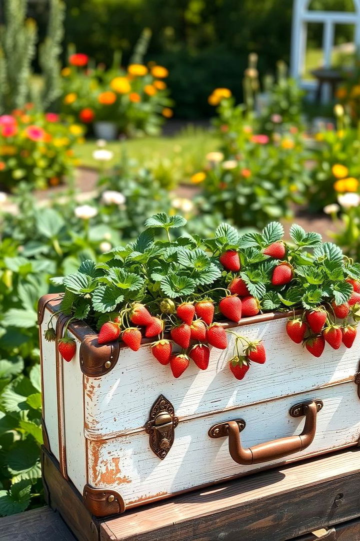Vintage Suitcase Strawberry Planter - 22 Strawberry Planter Ideas