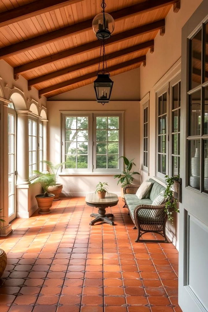 Vintage Terracotta Warmth - 22 Sunroom Tile Floor Ideas