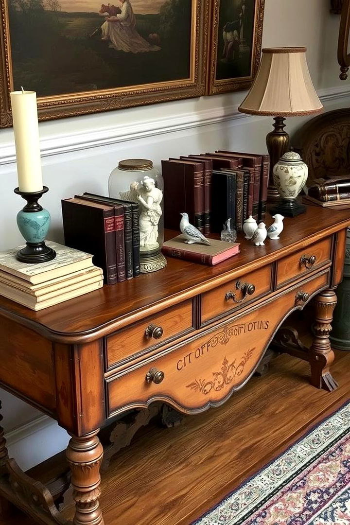 Vintage Touch with Antique Decor - 22 Sofa Table Decor Ideas