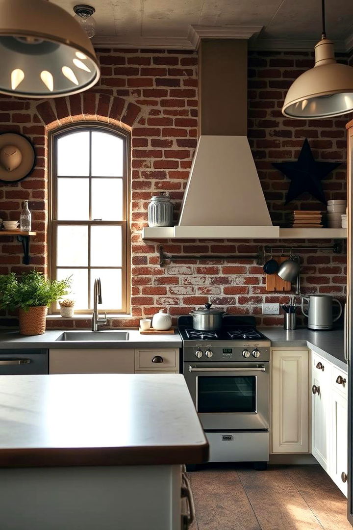 Vintage Vibe with Red Brick Detailing - 22 Red Brick Kitchen Ideas