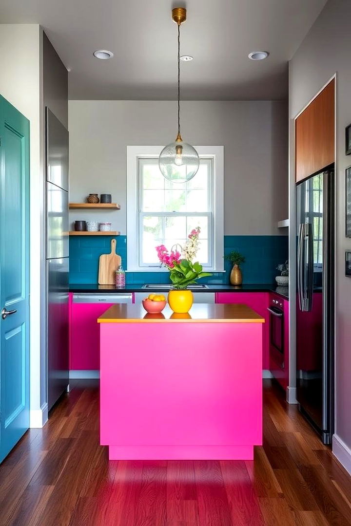 Vivid Color Accent Island - 22 Small Kitchen Island Ideas