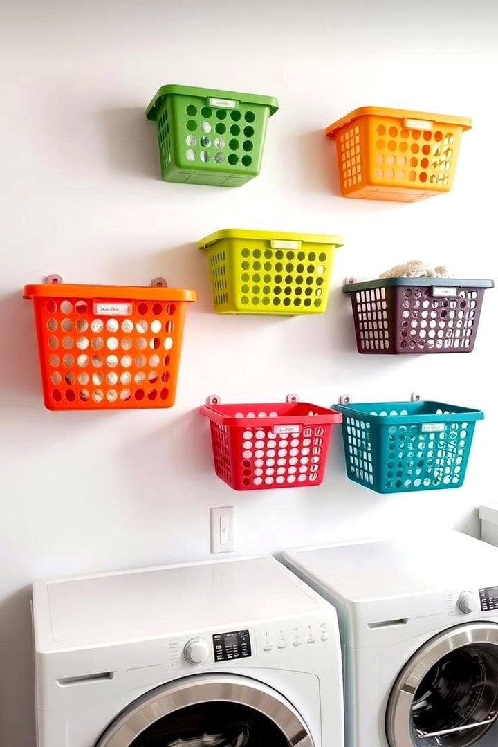 Wall Mounted Baskets - 22 Stackable Laundry Room Ideas