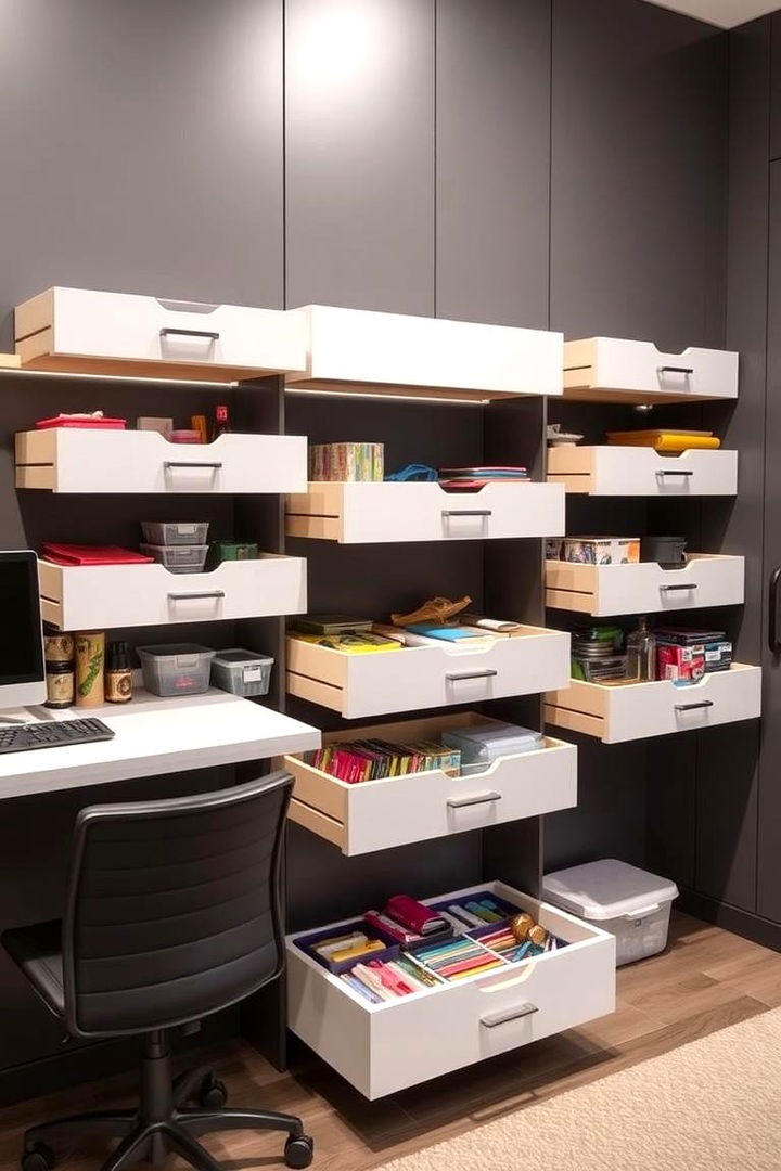 Wall Mounted Drawers for Compact Supplies - 22 Craft Room Organization Ideas