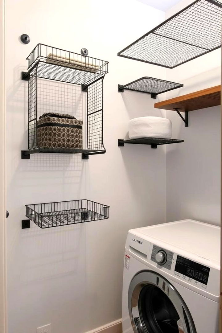 Wall Mounted Mesh Shelves - 22 Laundry Room Shelving Ideas