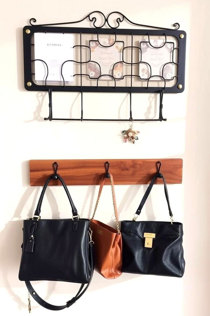 Wall mounted Organizer with Hooks - 22 Purse Storage Ideas