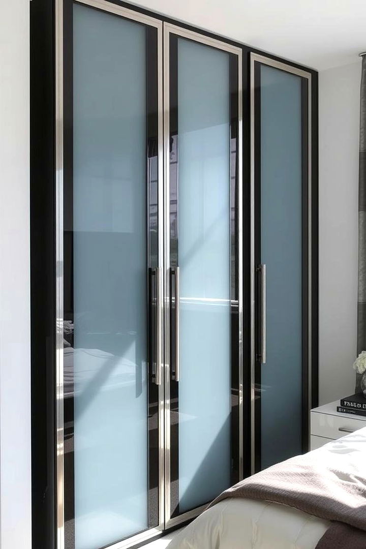 Wardrobe Using Glass Panels - 22 Built-in Wardrobe Ideas Around a Bed