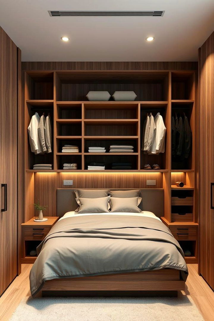 Wardrobe with Adjustable Shelves - 22 Built-in Wardrobe Ideas Around a Bed