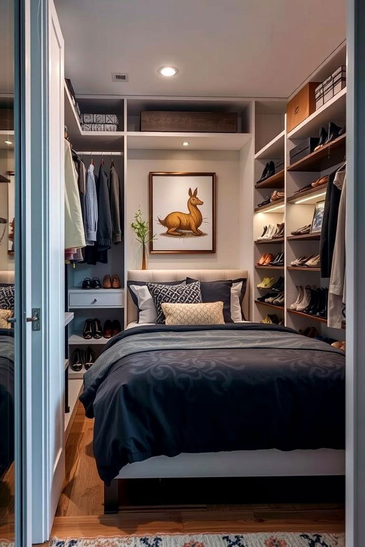 Wardrobe with Shoe Racks - 22 Built-in Wardrobe Ideas Around a Bed