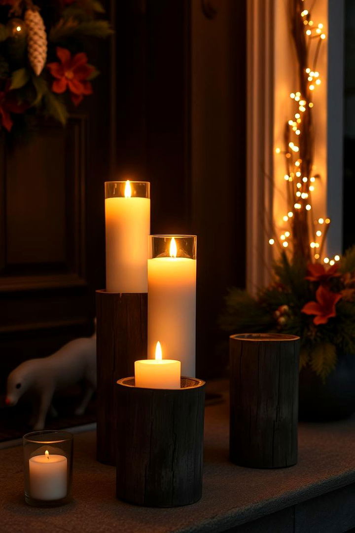 Warm Accents with Candle Arrangements - 22 Front Door Fall Decor Ideas