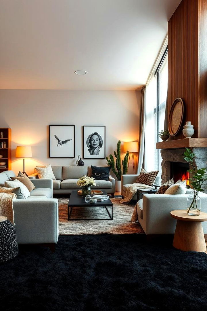 Warm Ambiance Layering - 22 Black Carpet Living Room Ideas