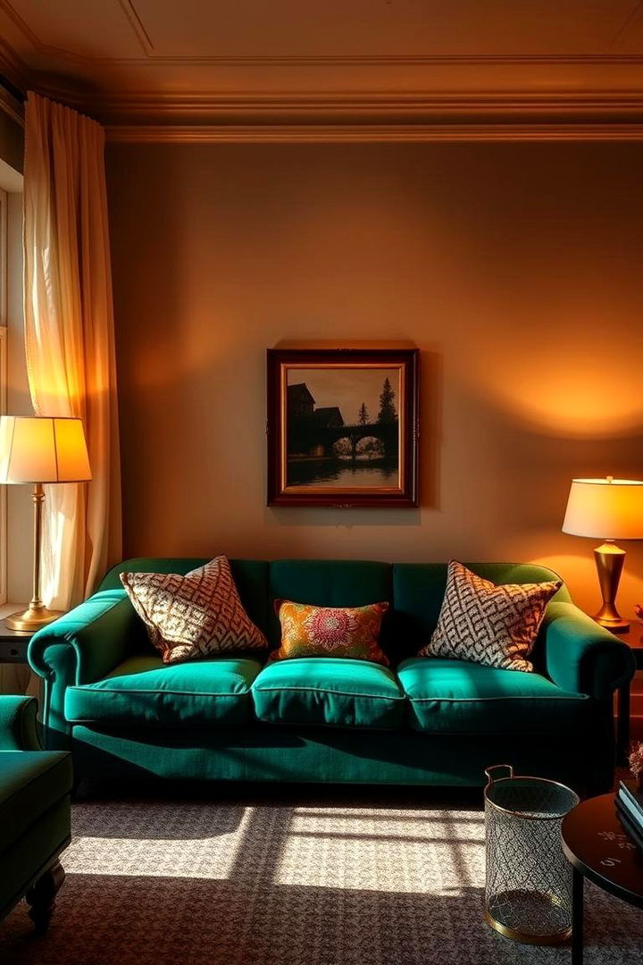 Warm Ambient Lighting - 22 Emerald Green Sofa Living Room Ideas