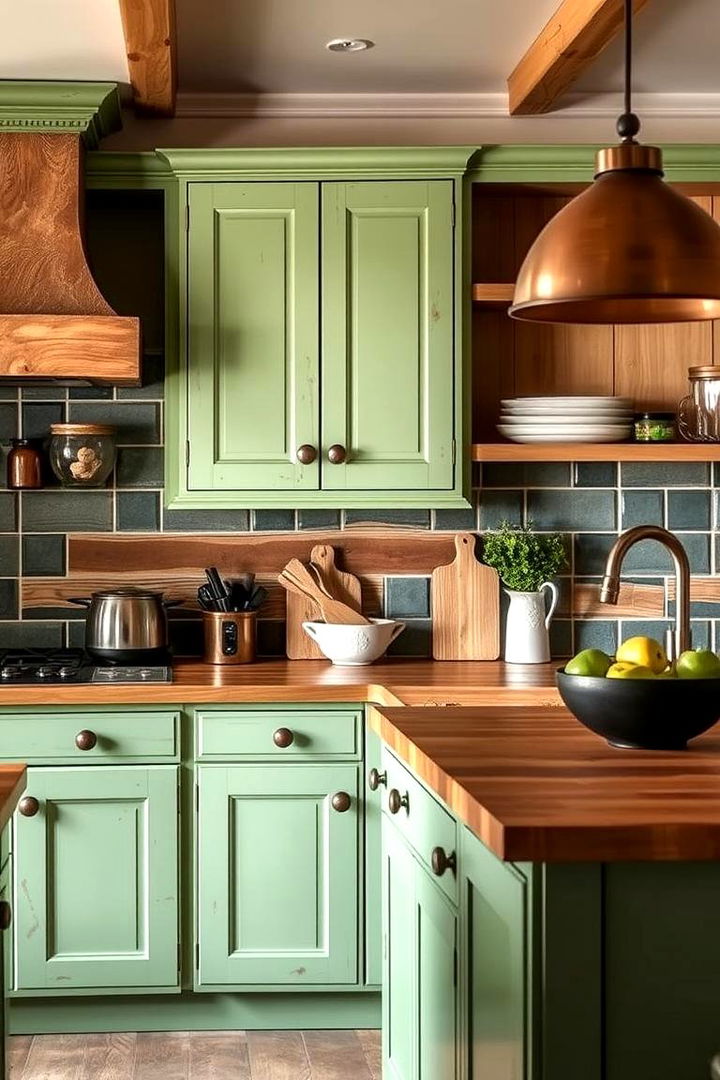 Warm Butcher Block Harmony - 22 Sage Green Kitchen Cabinets With Butcher Block Countertops