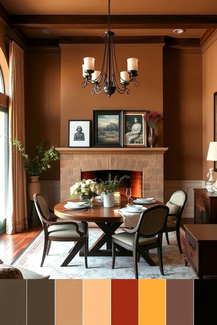 Warm Color Palette - 22 Dining Room With Fireplace