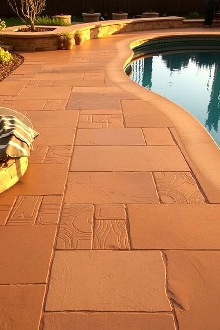 Warm Earth Tones Design - 22 Stamped Concrete Pool Deck Ideas