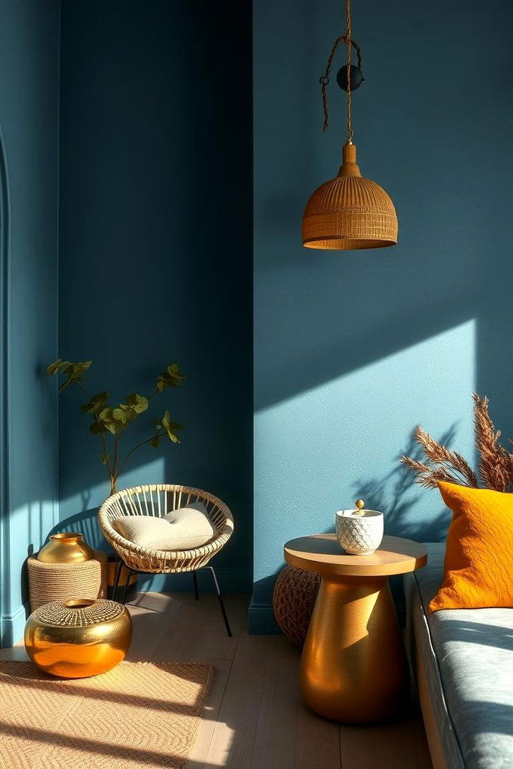 Warm Earthy Blue Tones - 22 Blue and Gold Living Room Ideas