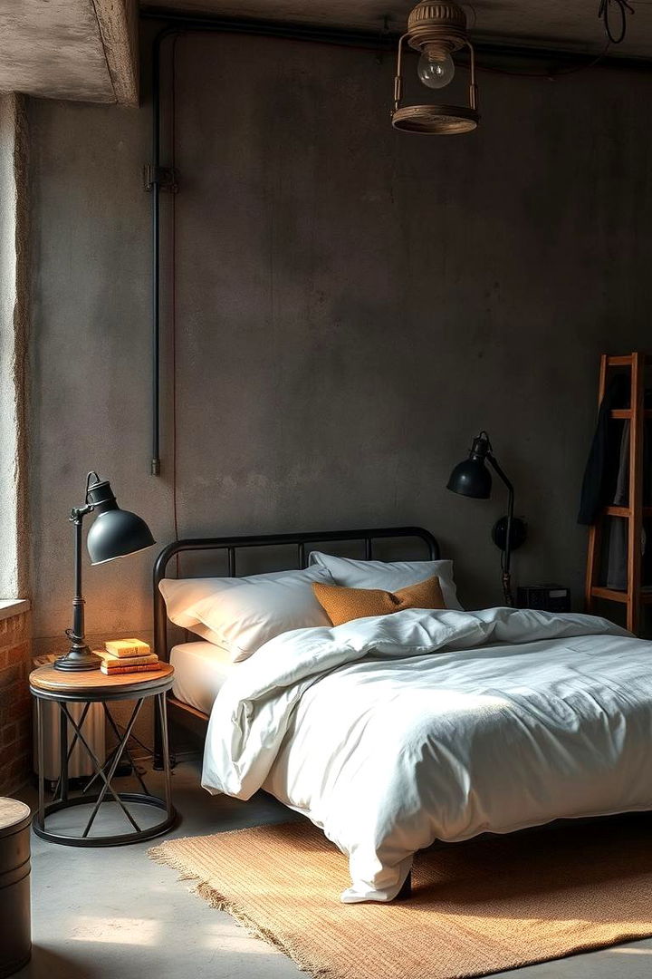 Warm Industrial Charm - 22 Grey and White Bedroom Ideas