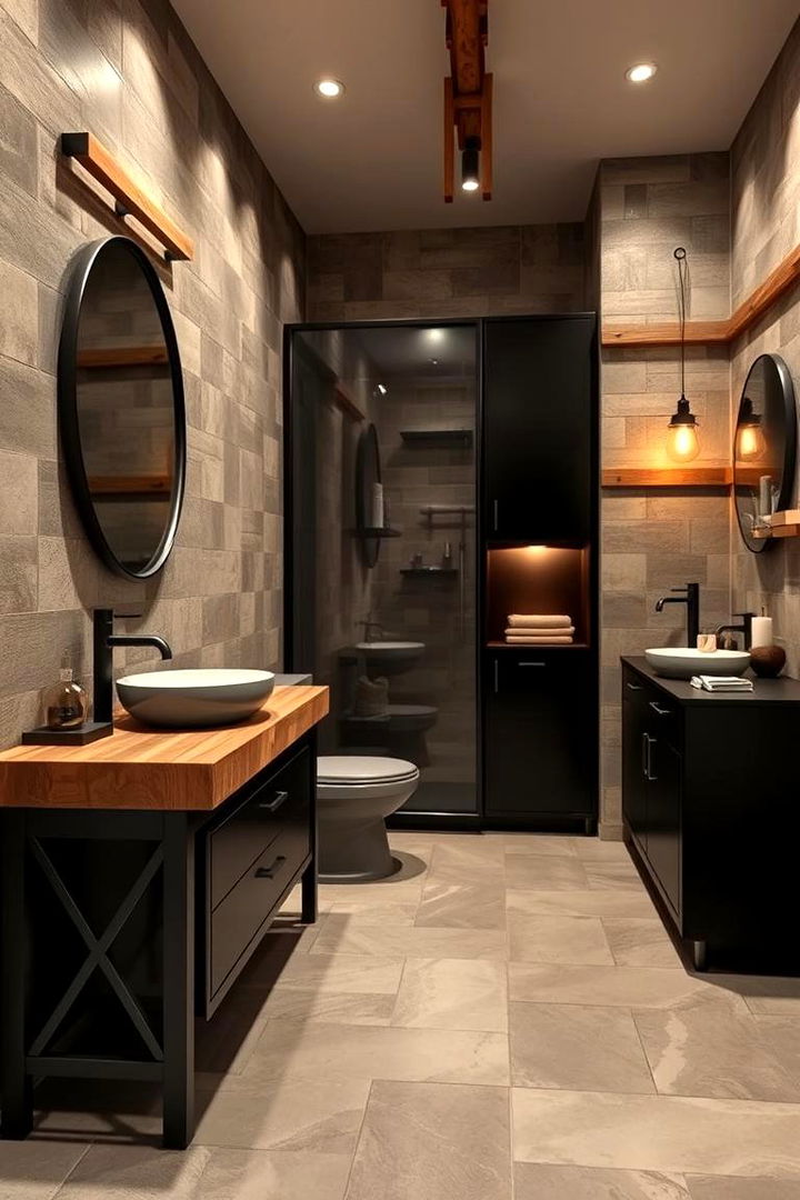 Warm Industrial Fusion - 22 bathroom with black cabinets ideas