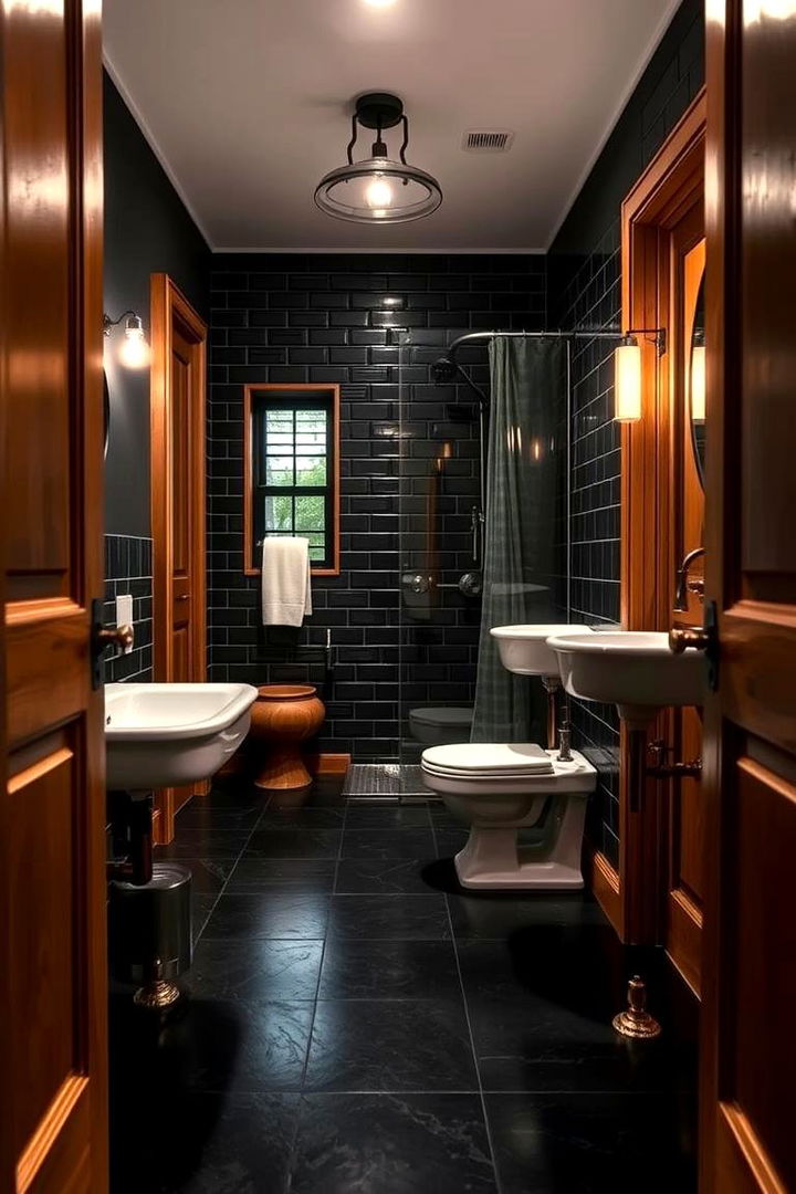 Warm Industrial Touch - 22 Black Floor Bathroom Ideas