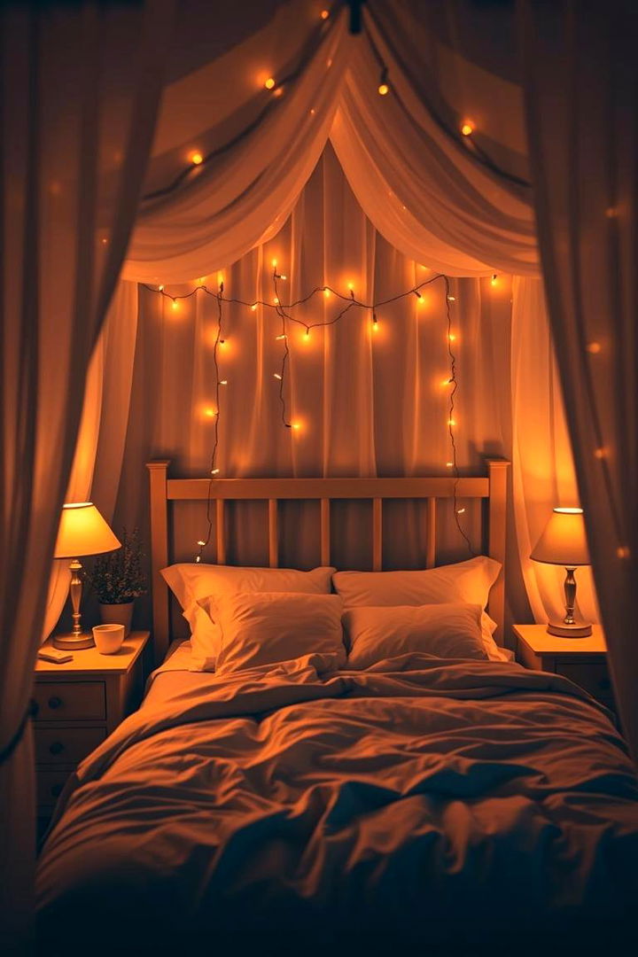 Warm Lighting Ambiance - 22 Bed Nook Ideas